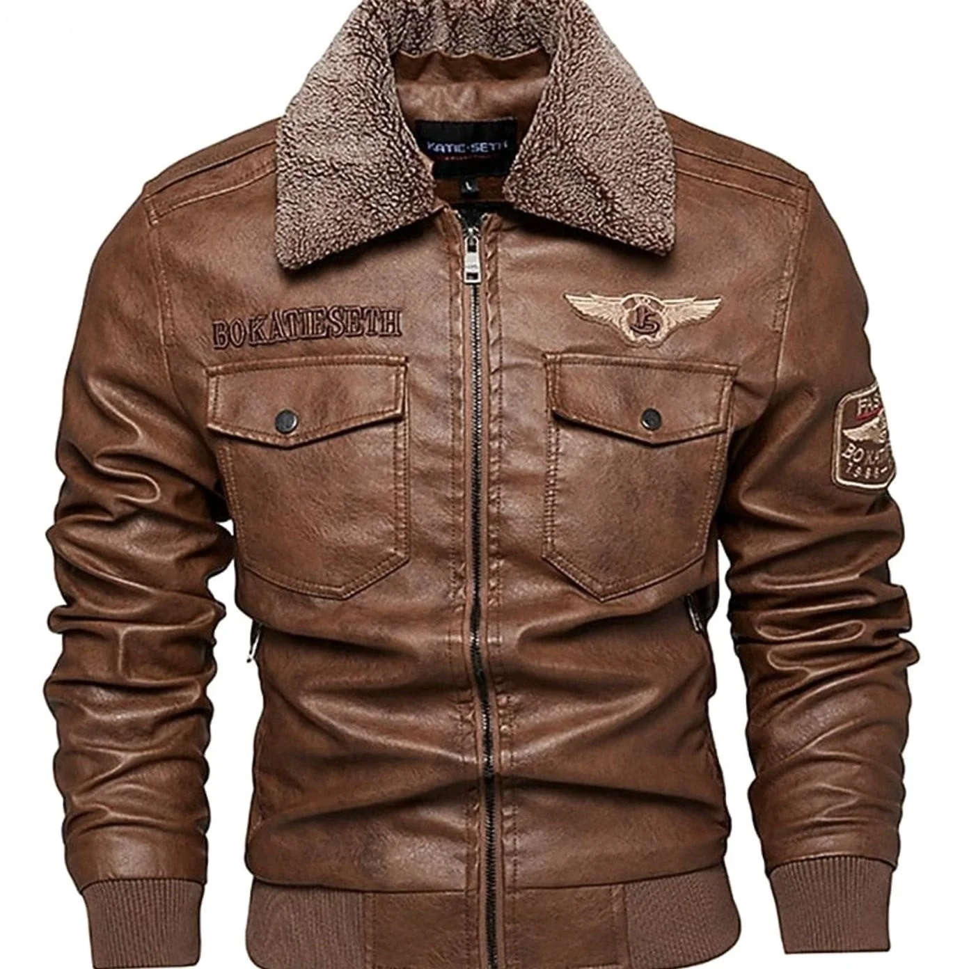 Drexon | Men's Sherpa Collar Faux Leather Bomber Jacket