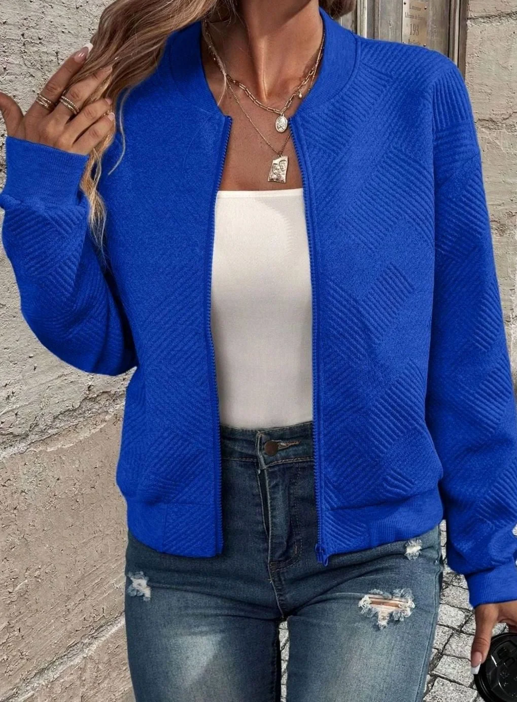 Maevyn | Women's Textured Knit Zip-Up Bomber Cardigan