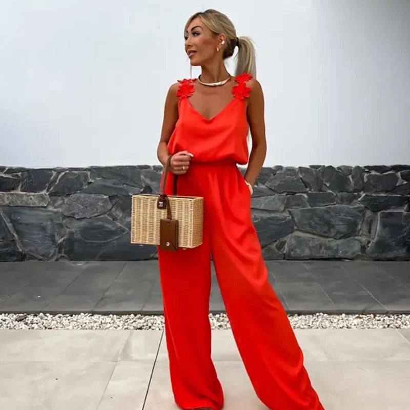 Chic Summer | Women's Jumpsuit with Wide Leg Design & V-Neck