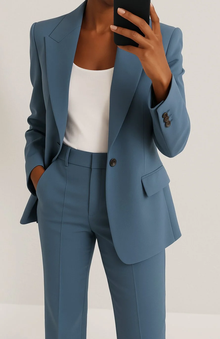 Revana | Women's Single-Button Tailored Blazer Suit Set