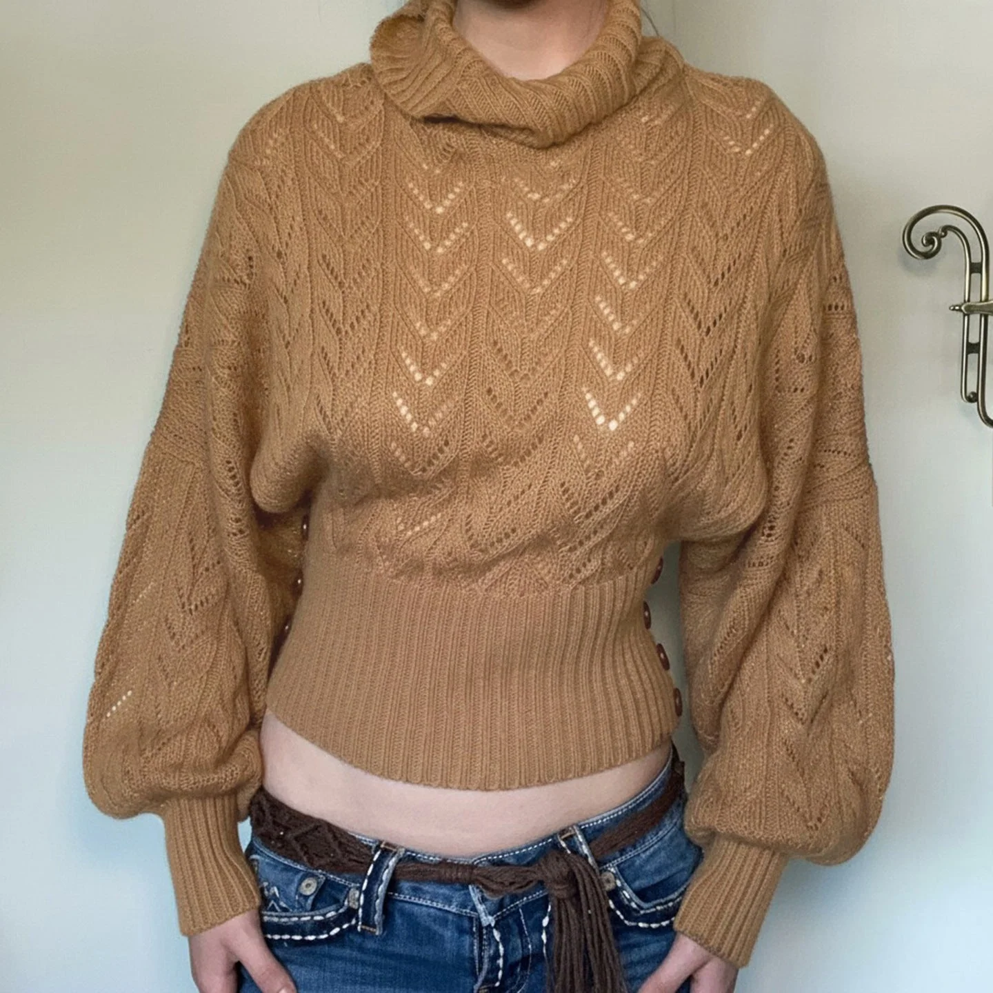 Corvaine | Women's Cropped Balloon Sleeve Turtleneck Sweater