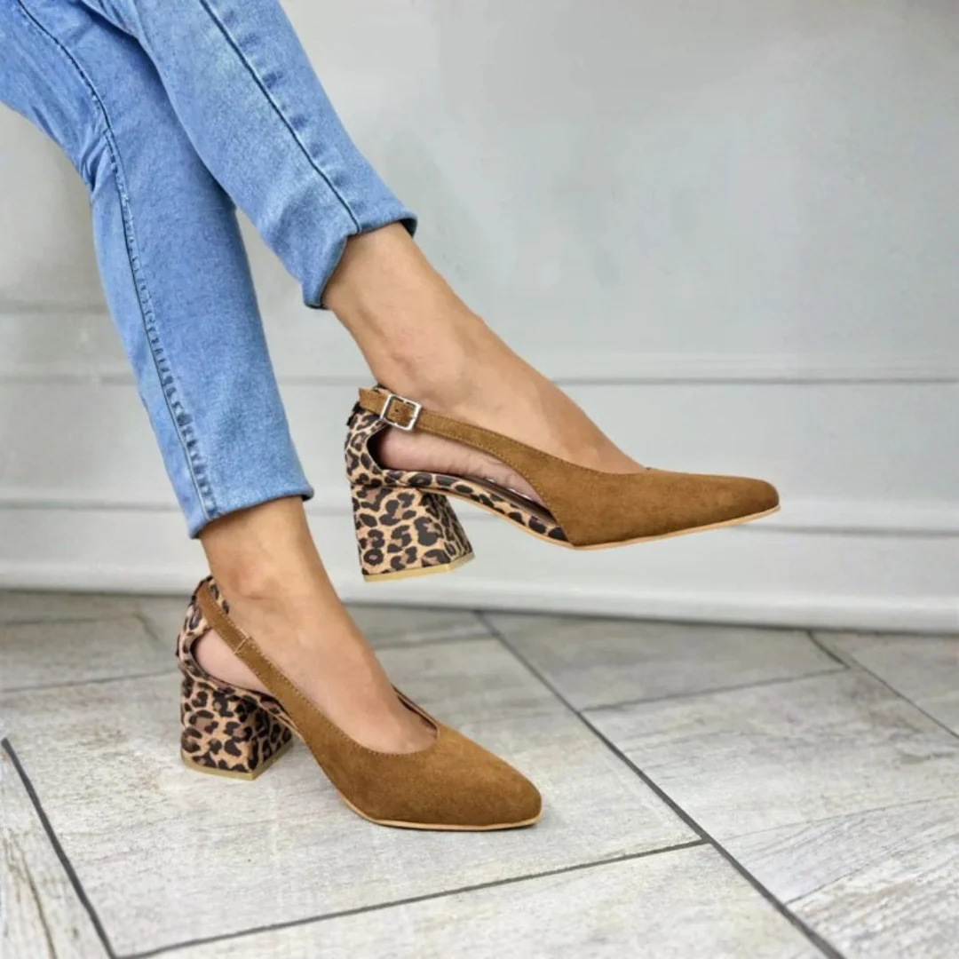 Elegant Slingback Heels | Leopard Print Design with Adjustable Ankle Strap