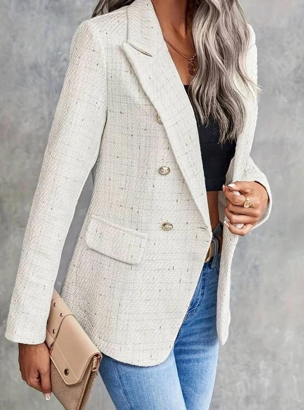 Caelveth | Women's Tweed Double-Breasted Blazer Jacket