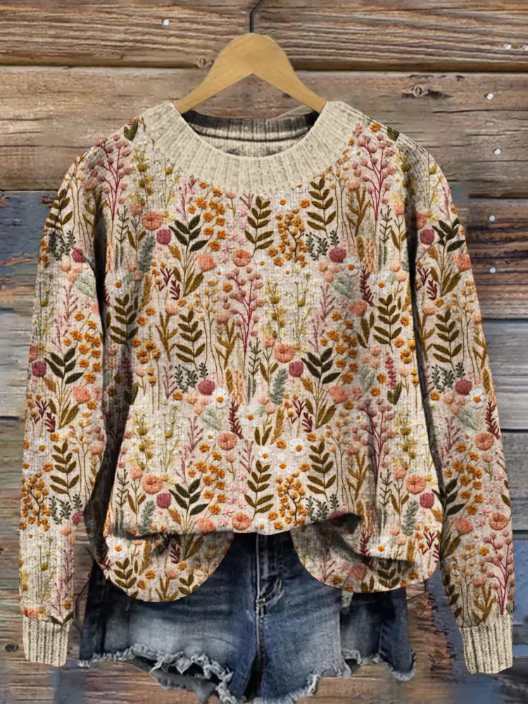 Florette | Women's Floral Relaxed Fit Pullover Sweater