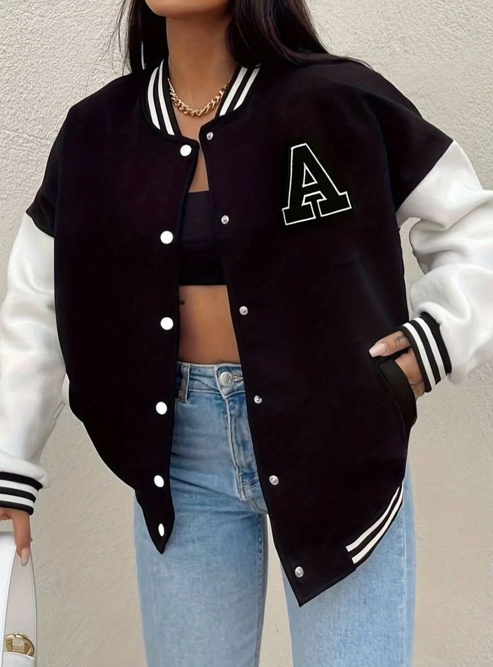 Zinara | Women's Oversized Two-Tone Varsity Bomber Jacket