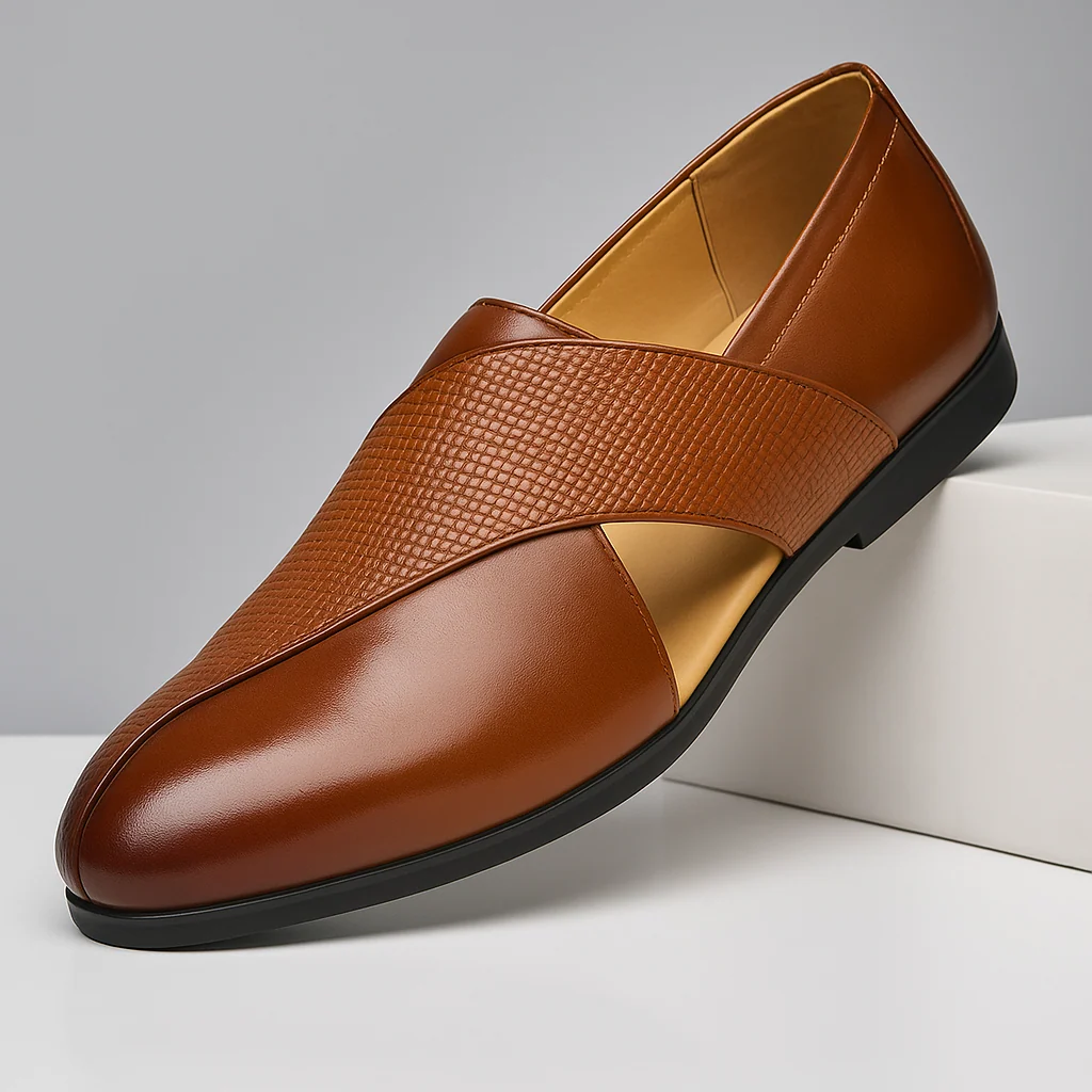 Elegant Leather Loafers for Women with Textured Weave & Supportive Sole for All-