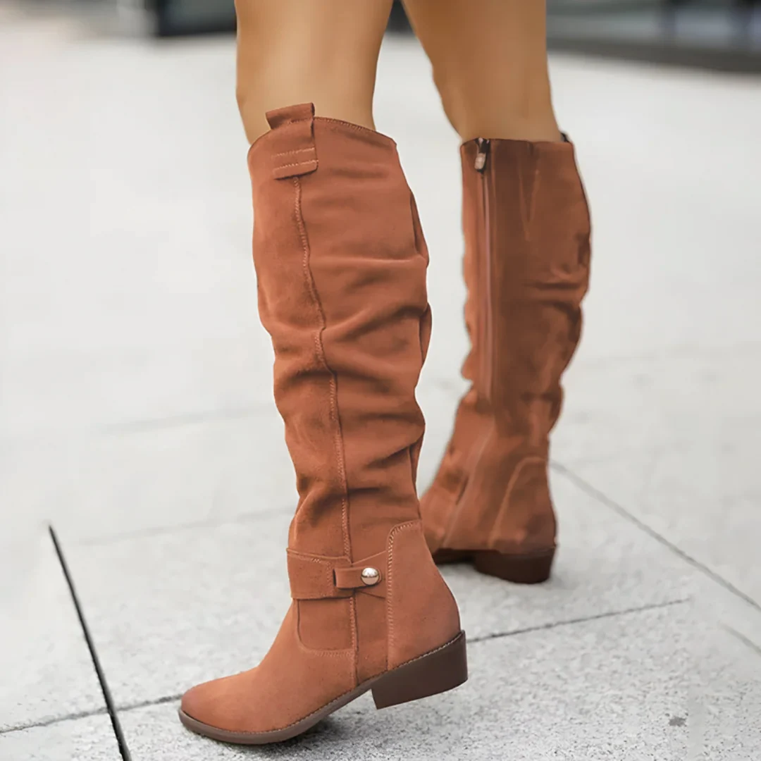 Sadie Collection | Brown Knee High Boots with All-Day Cushioning