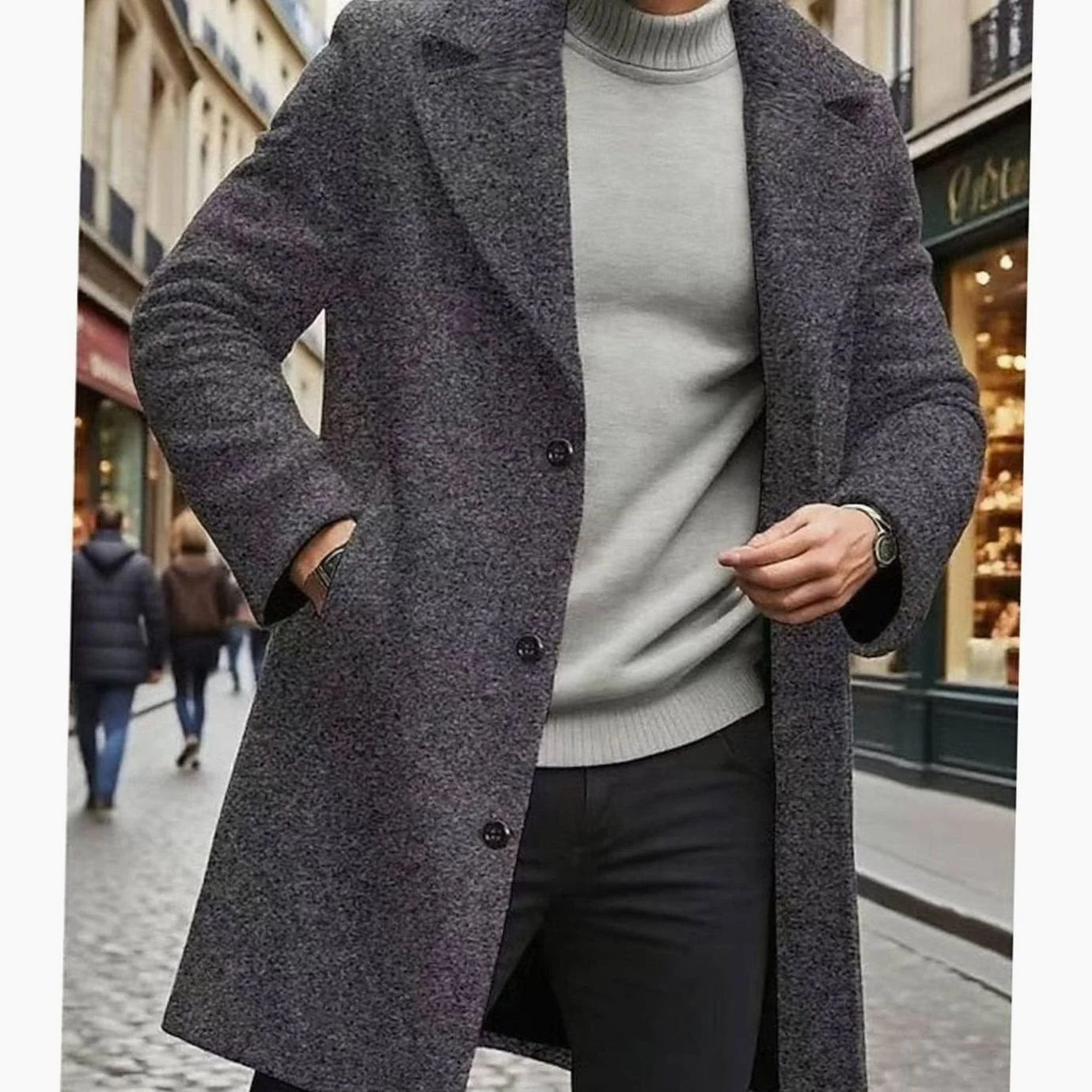 Thornwick | Men's Single-Breasted Long Wool Overcoat