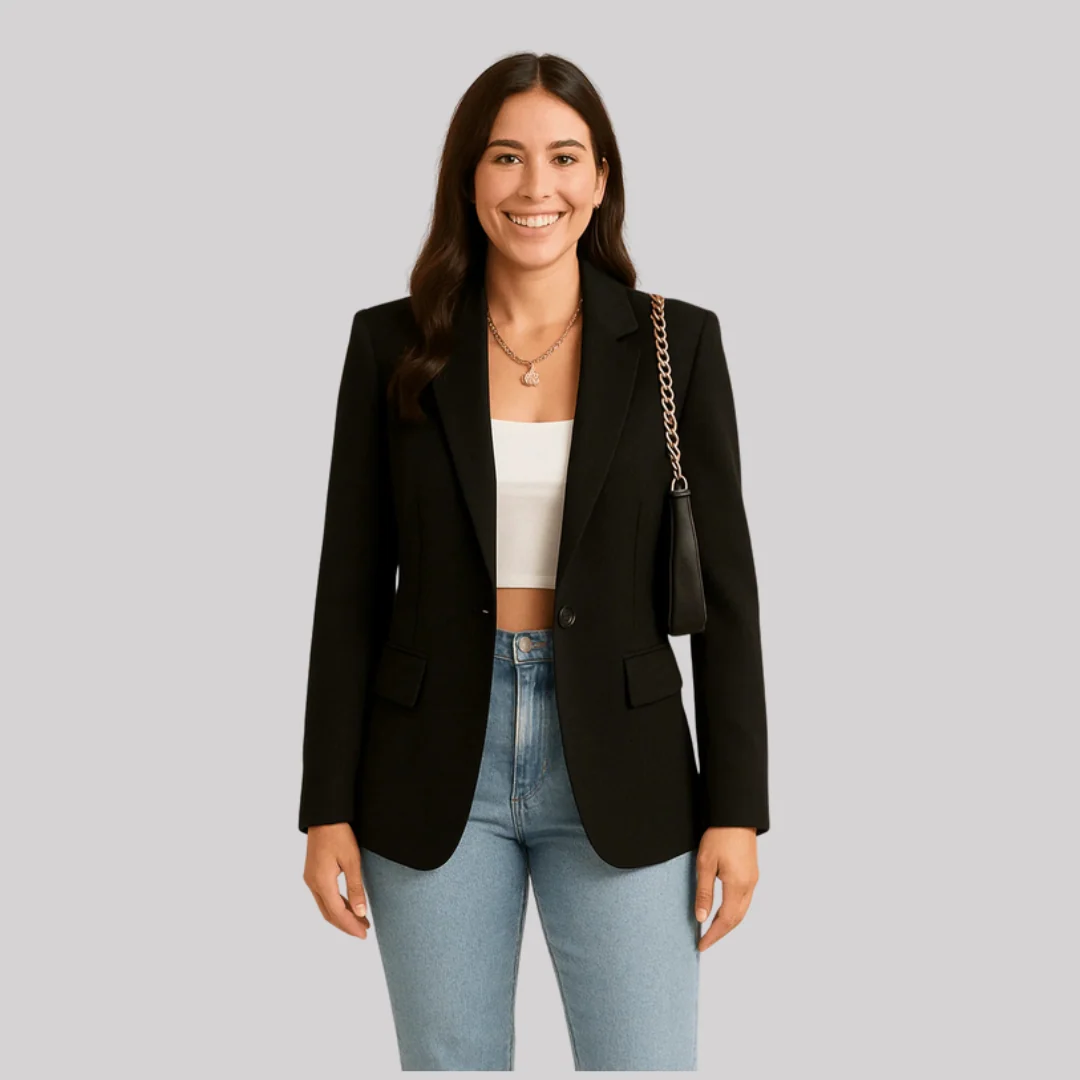 Sophia Collection | Women's Black Blazer with Tailored Fit & Single Button Closu