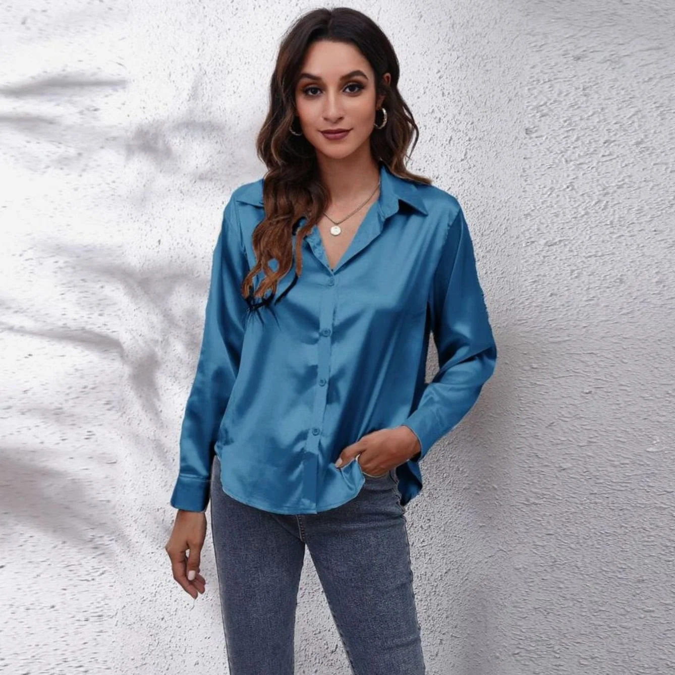 Luminara | Women's Loose-Fit Long-Sleeve Satin Blouse