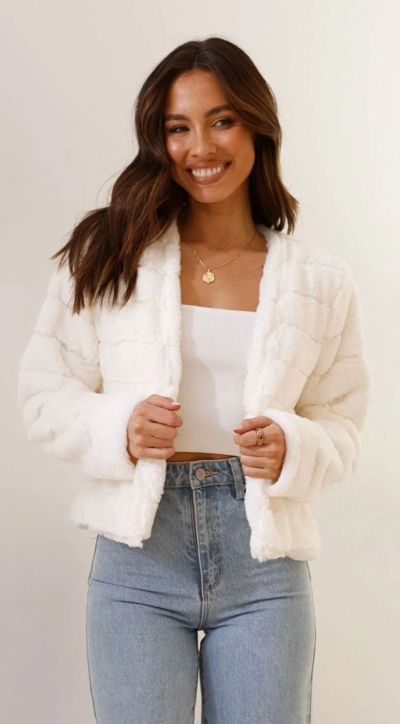 Lysara | Women's Quilted Faux Fur Cropped Open-Front Evening Jacket