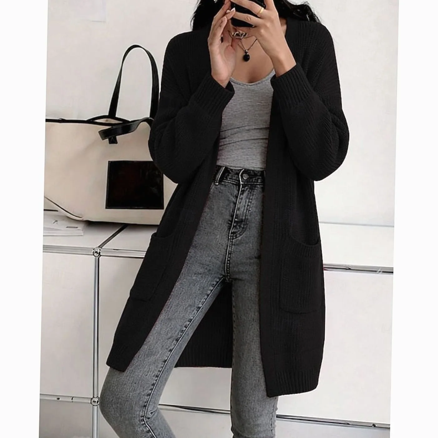 Orvaine | Women's Relaxed Longline Open-Front Ribbed Knit Cardigan