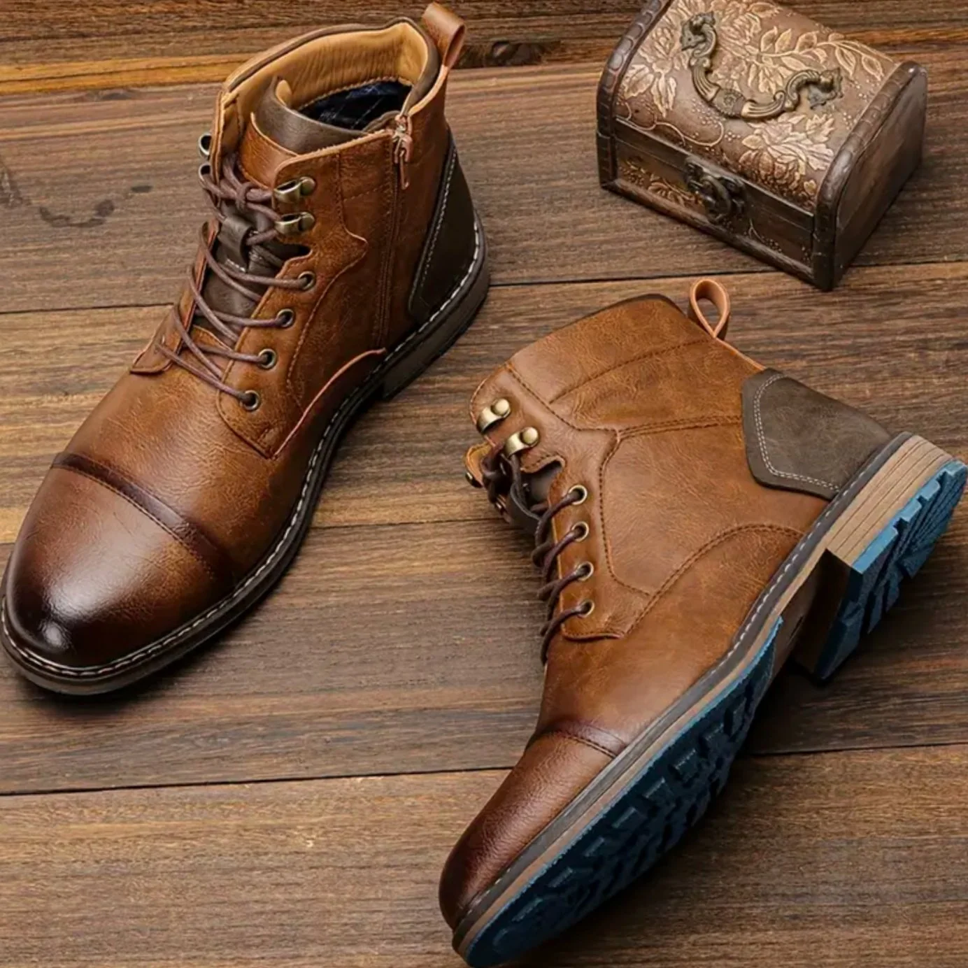 Bastien | Men's Vintage Cap-Toe Lace-Up Leather Boots