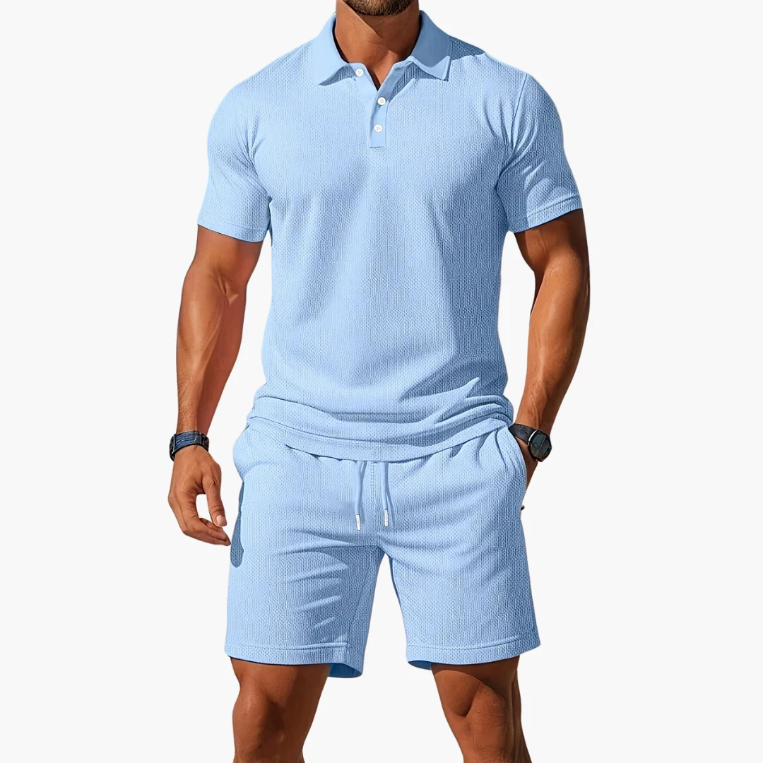 Men's Casual Polo Shirt & Shorts Set with Soft Fabric