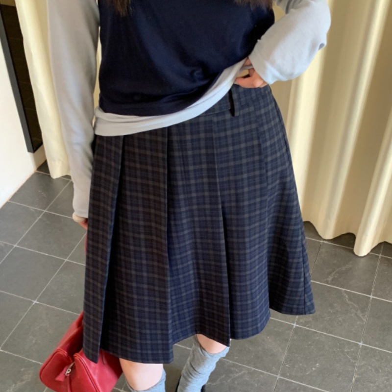 Candy Plaid Pleated Mid-skirt For Women