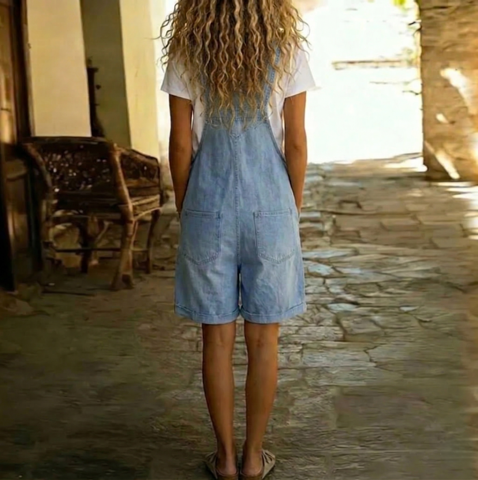 קלרה | אוברול קצר ג'ינס בתחושת כותנה רכה שטופה וינטג', תכלת
