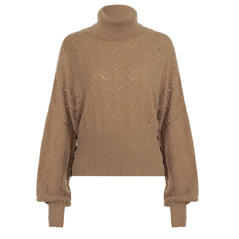 Women's Cropped Balloon Sleeve Turtleneck Sweater