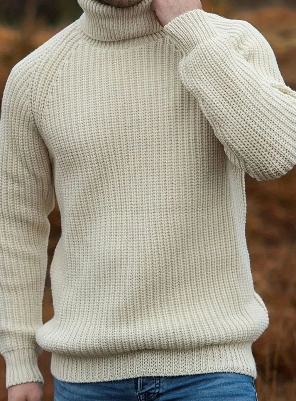 Men's Ribbed Knit Turtleneck Pullover Sweater