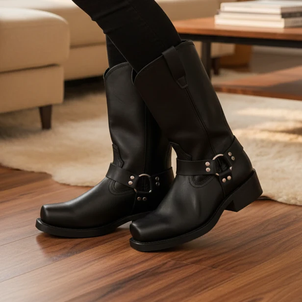 Men's Harness Detail PU Leather Boots