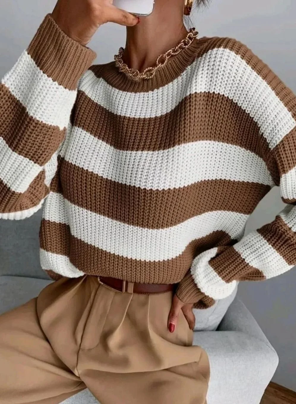 Women's Striped Relaxed Fit Knit Sweater
