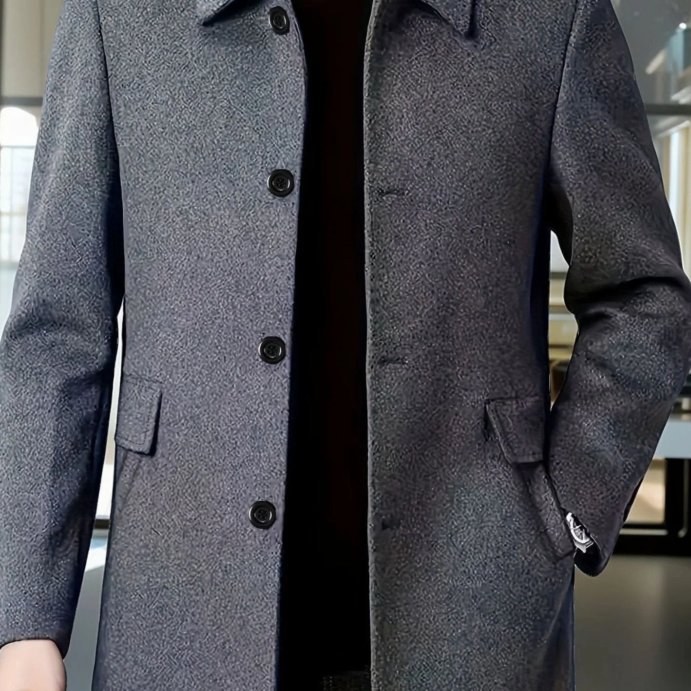 Men's Relaxed Fit Wool Single-Breasted Overcoat