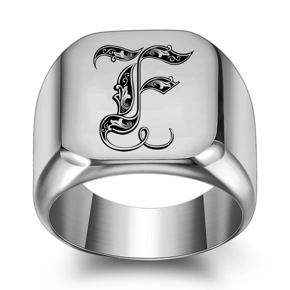 Classic Noble Initial Ring | White Gold