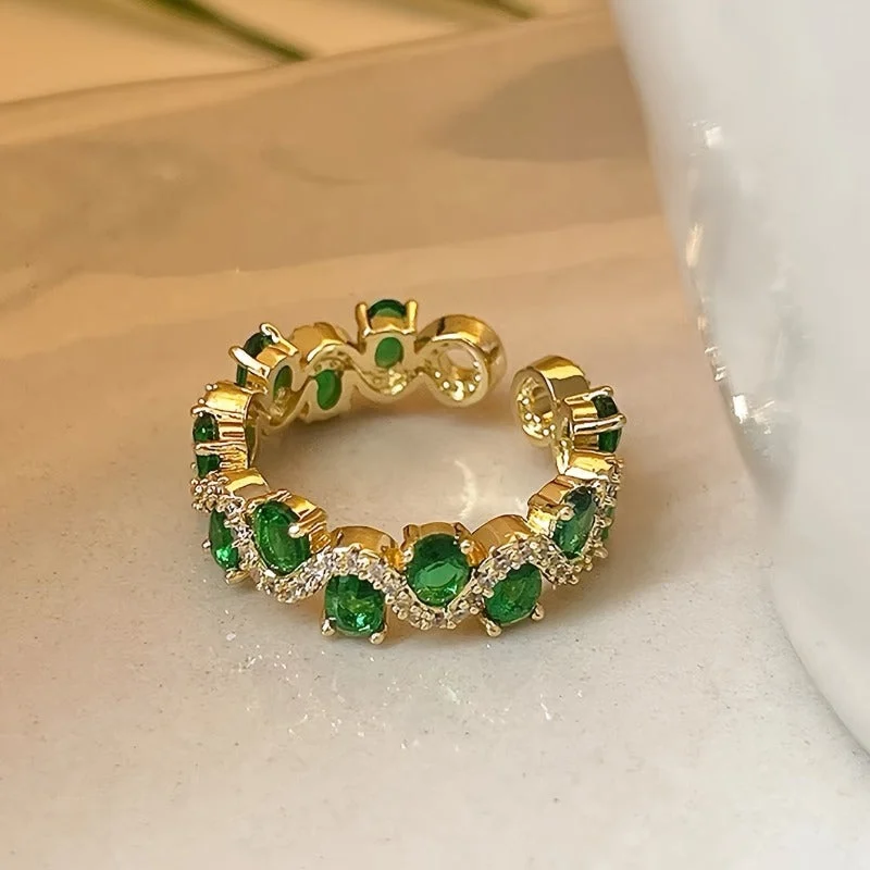 Calira Sparkling Emerald Open Ring | Gold