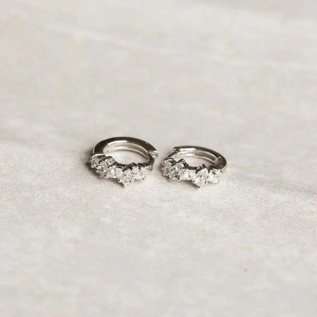 Crystal Cluster Huggies | White Gold