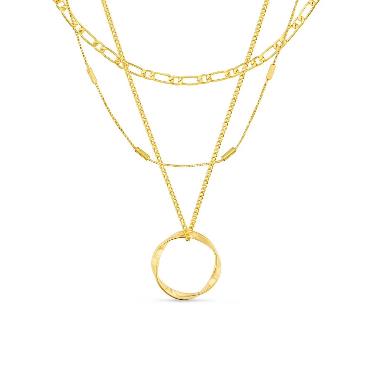Open Circle Three Row Necklace | White Gold