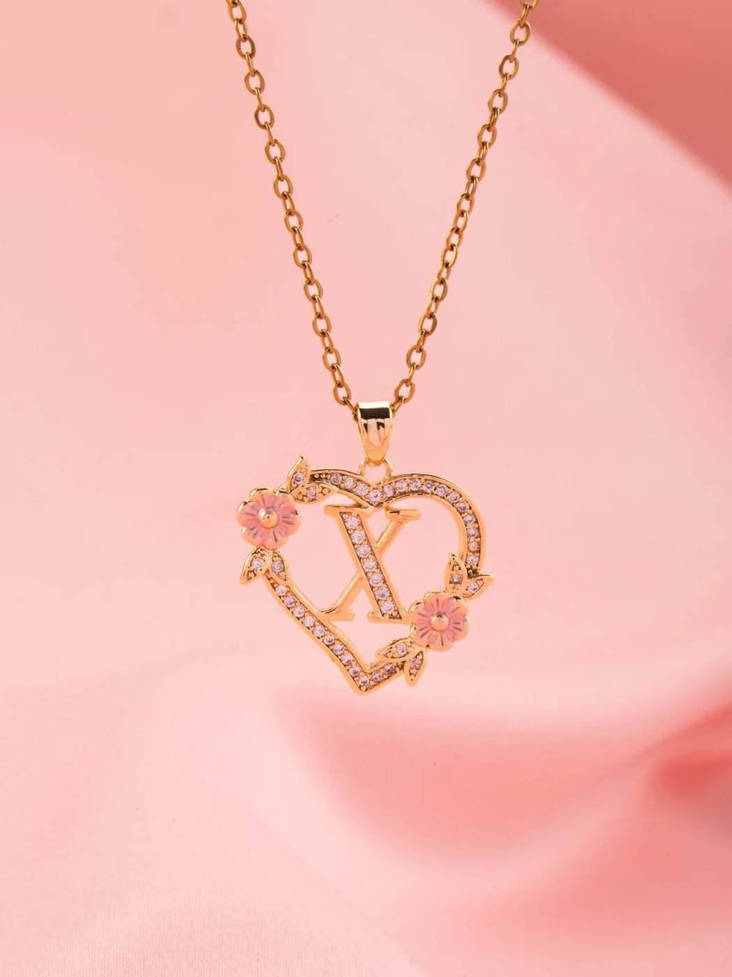 Floral Charm Initial Necklace | Gold
