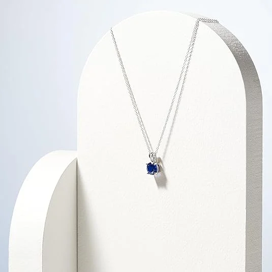 Round Cut Sapphire Necklace | White Gold