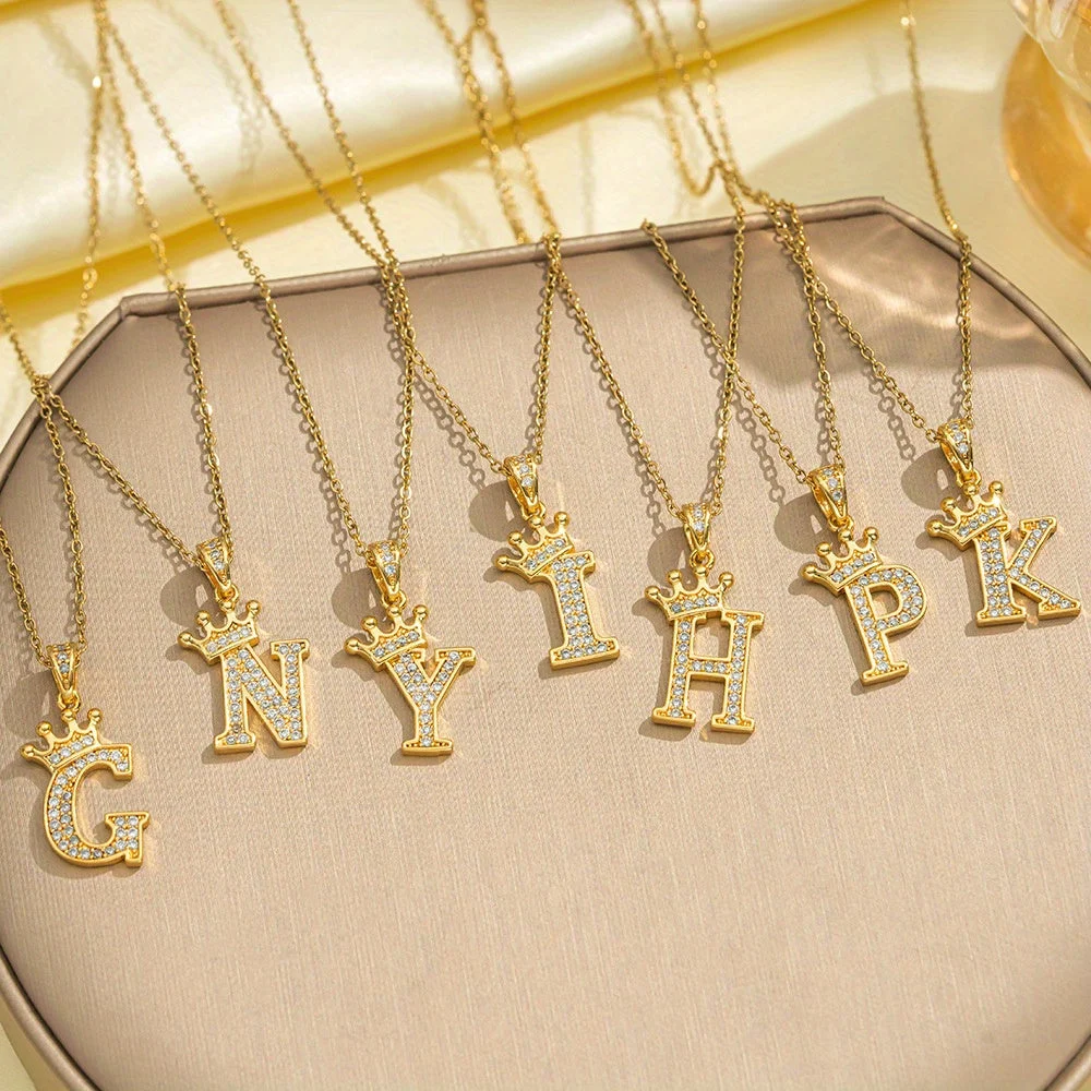 Initial Crown Necklace | Gold
