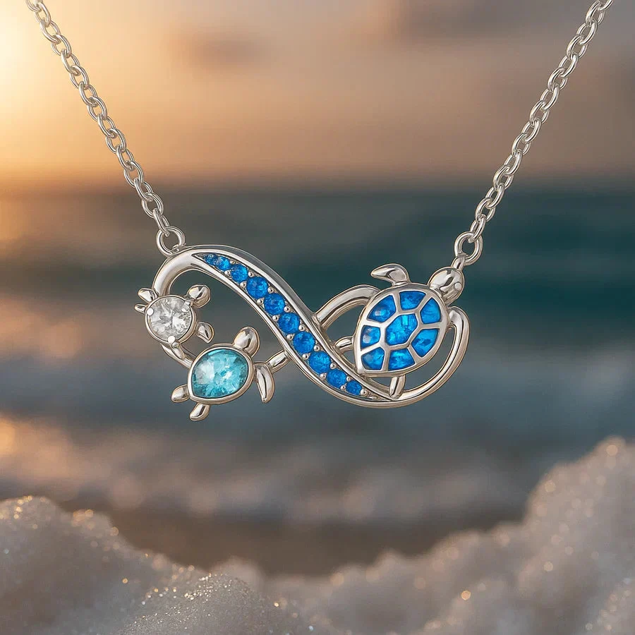 Twin Silver Turtle Necklace | White Gold