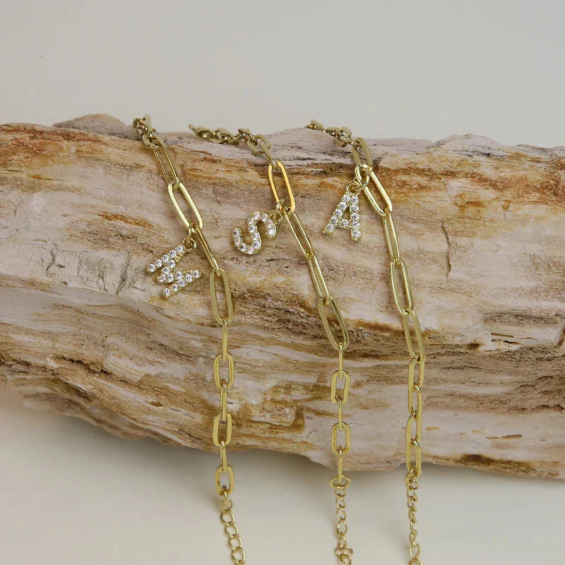 Minimalist Letter Charm Bracelet | Gold