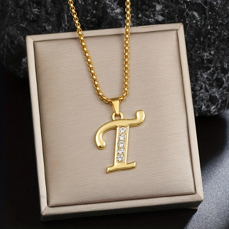 Crystal Accent Initial Necklace | Gold