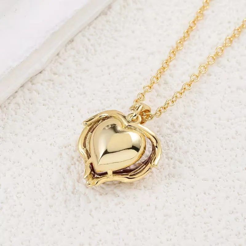 Angel Embrace Ruby Heart Necklace | Gold