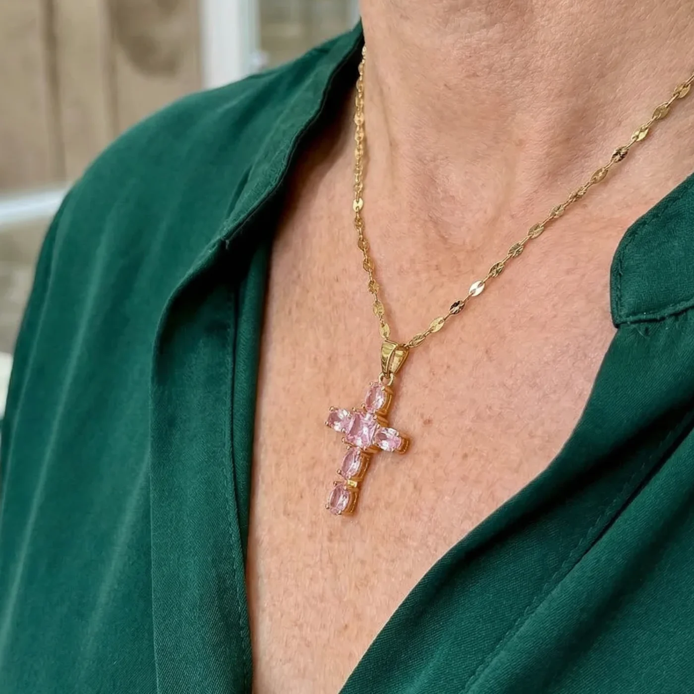 Rose Faith Cross Necklace | Gold