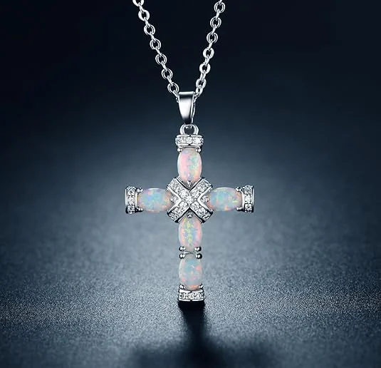 Lumen Opal Cross Necklace | Gold
