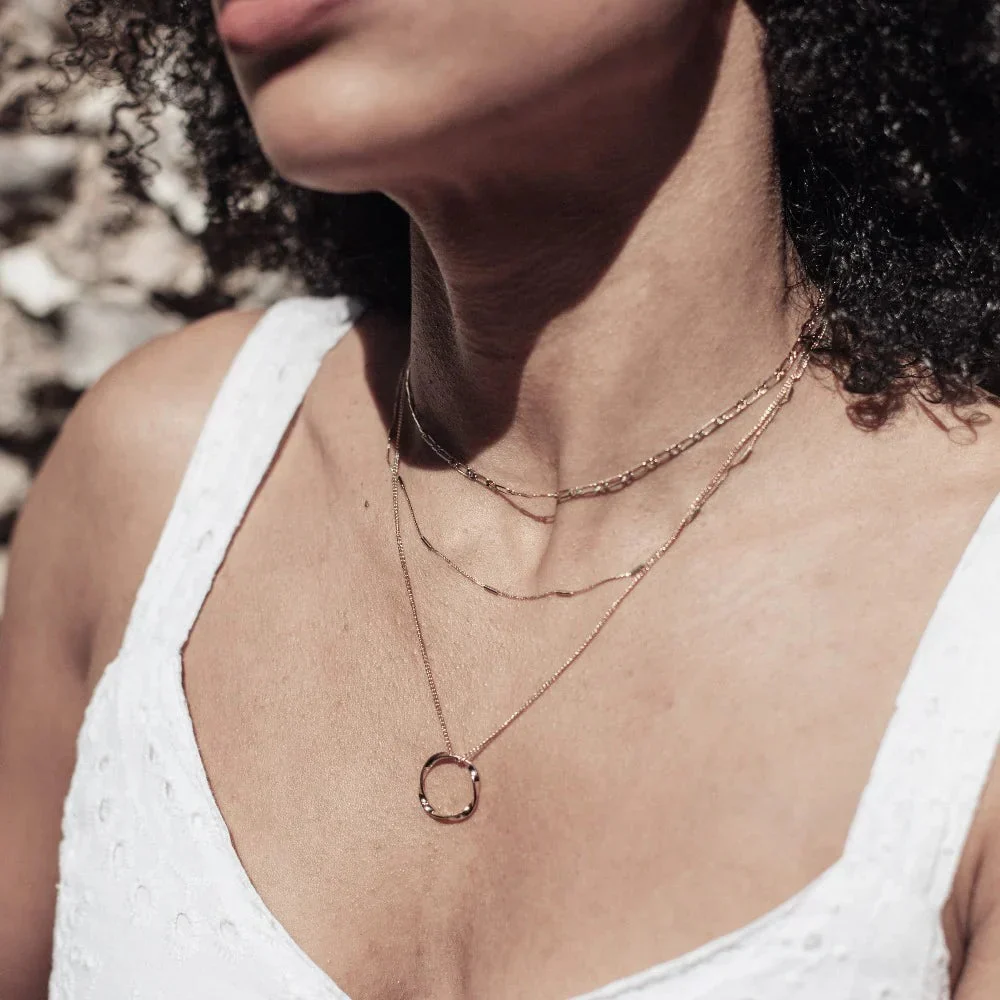 Open Circle Three Row Necklace | Gold