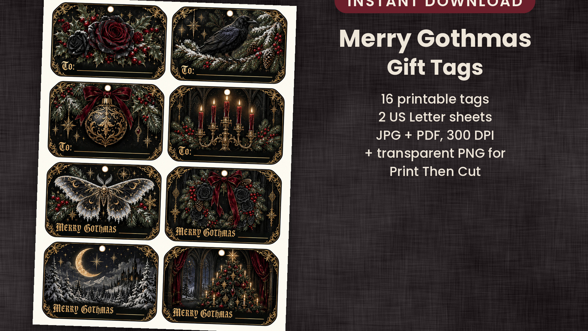 Merry Gothmas Printable Gift Tags