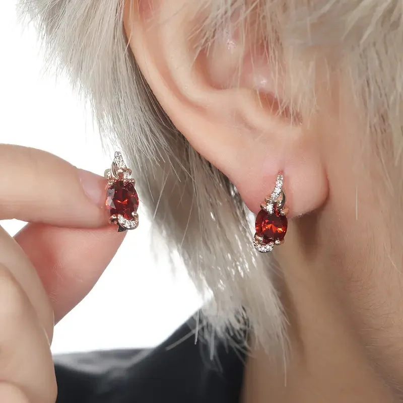 Crimson Twilight Drop Earrings | Gold