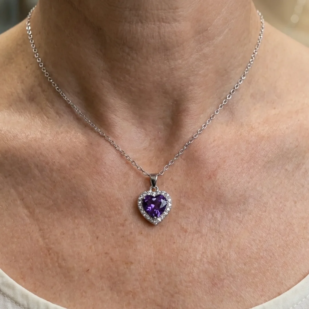 Amethyst Heart Radiance Necklace | White Gold