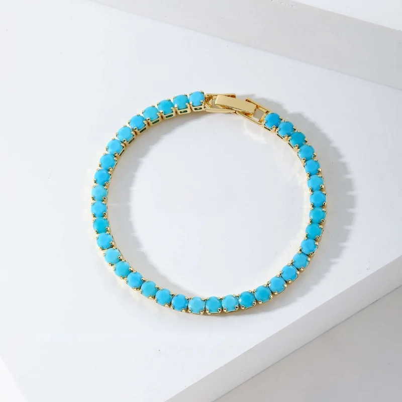 Turquoise Round Tennis Bracelet | Gold