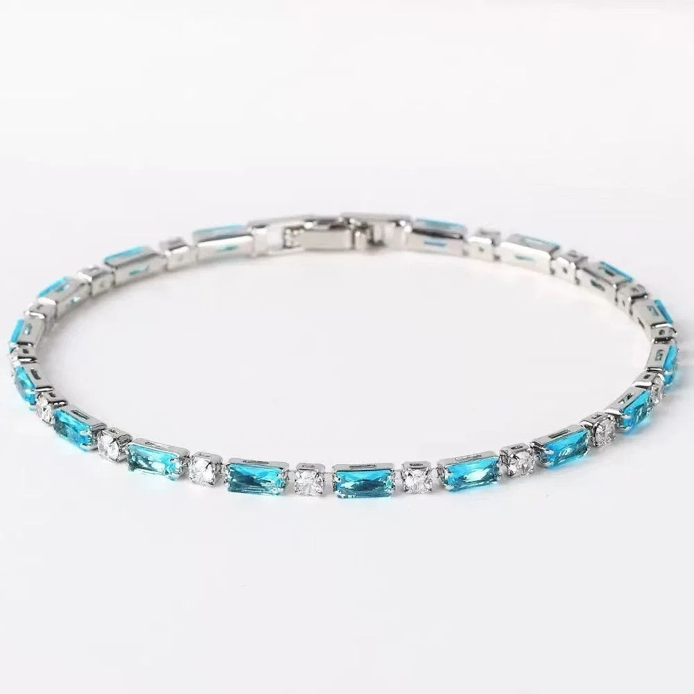 Natural Turquoise Stone Bracelet | White Gold