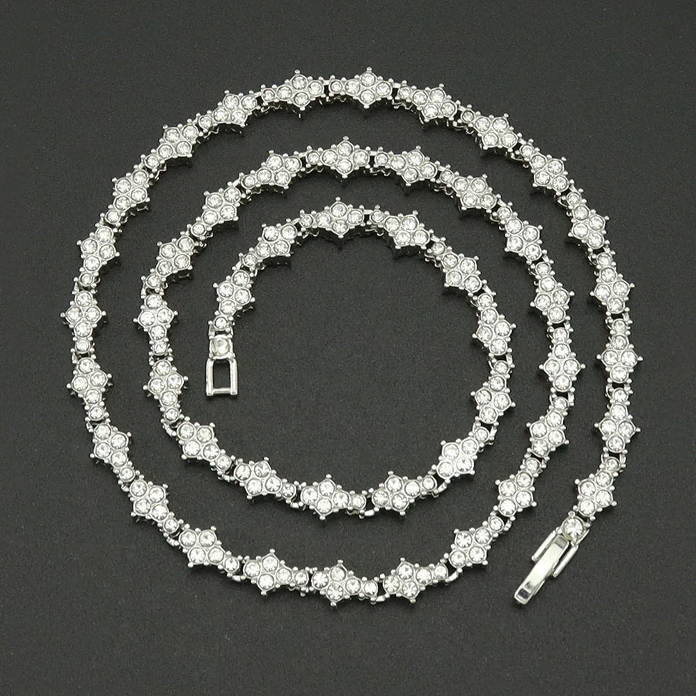 Classic Cluster Tennis Necklace | White Gold