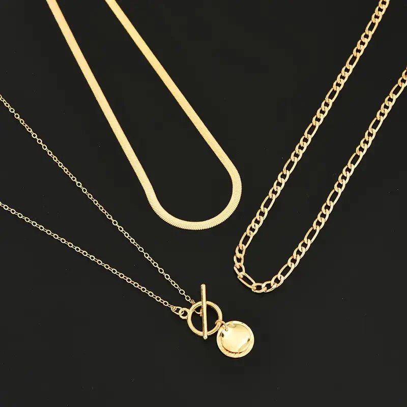 Savira Textured Coin Layered Necklace | Gold