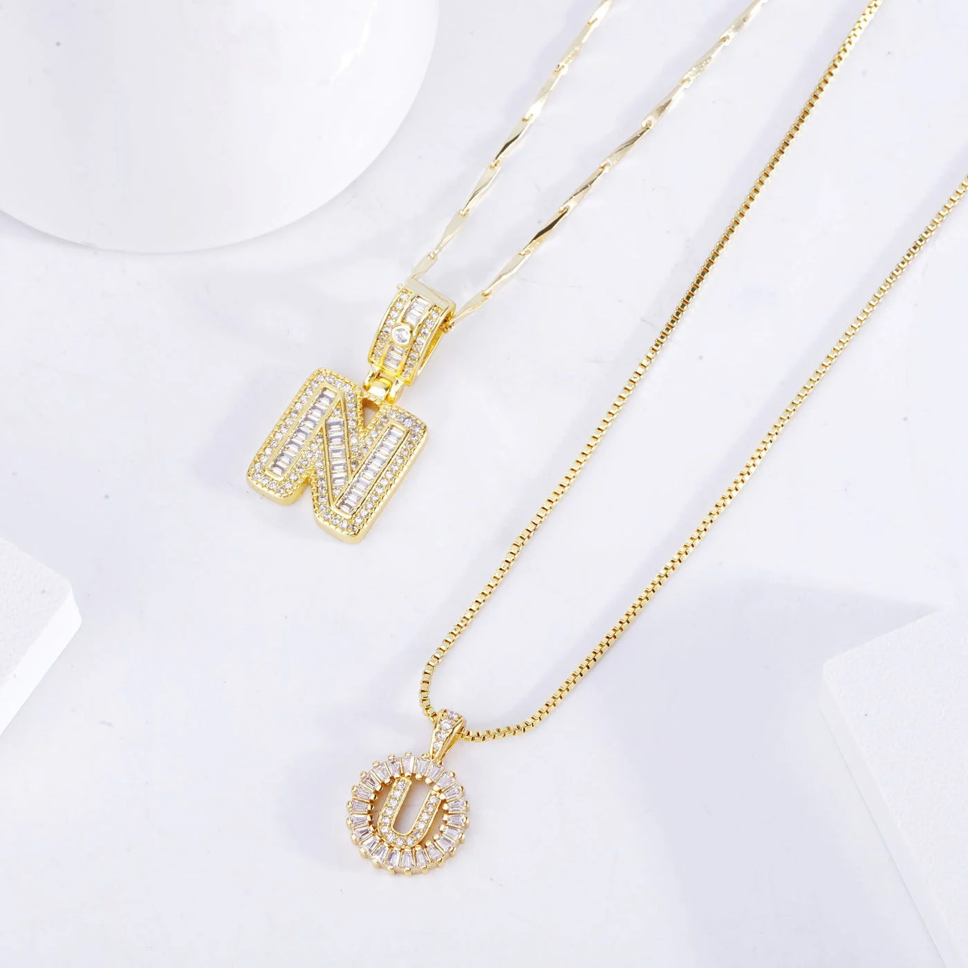 Pave letter initial necklace set | White Gold