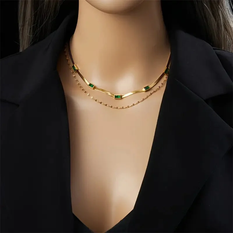 Sorella Gem Double-Layer Retro Necklace | Gold