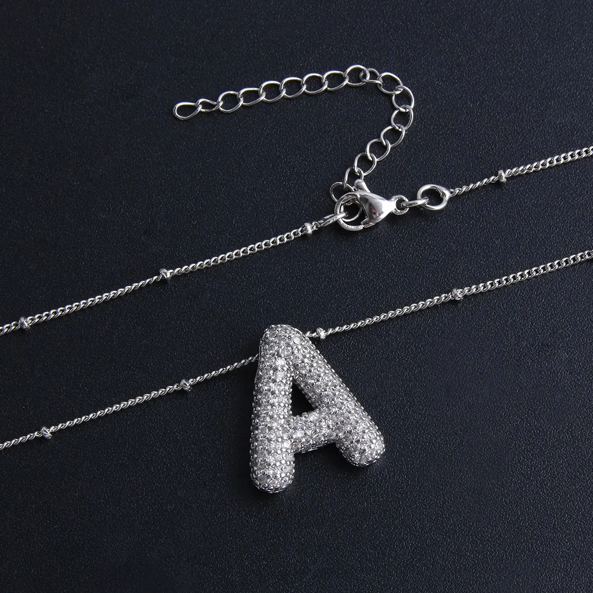 Bubble letter initial necklace set | White Gold