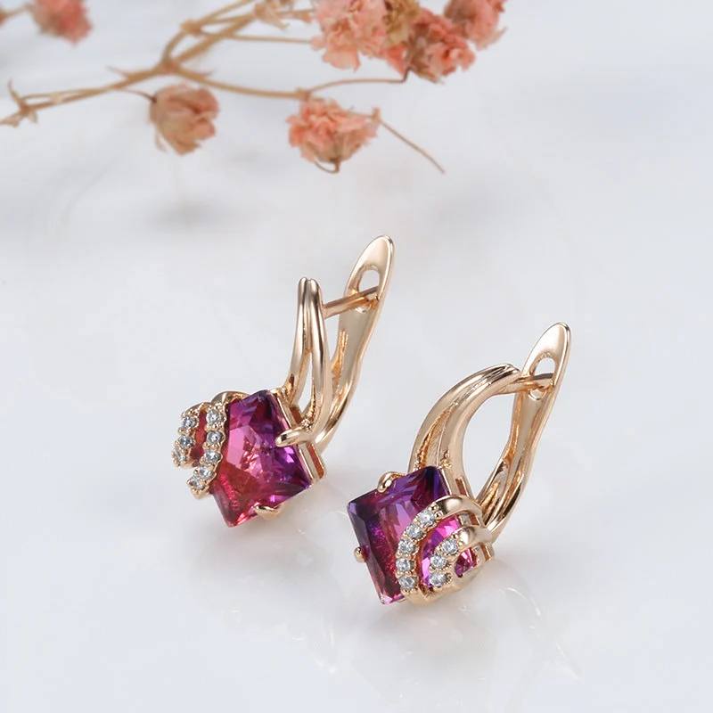 Crimson Square Crystal Earrings | Rosegold